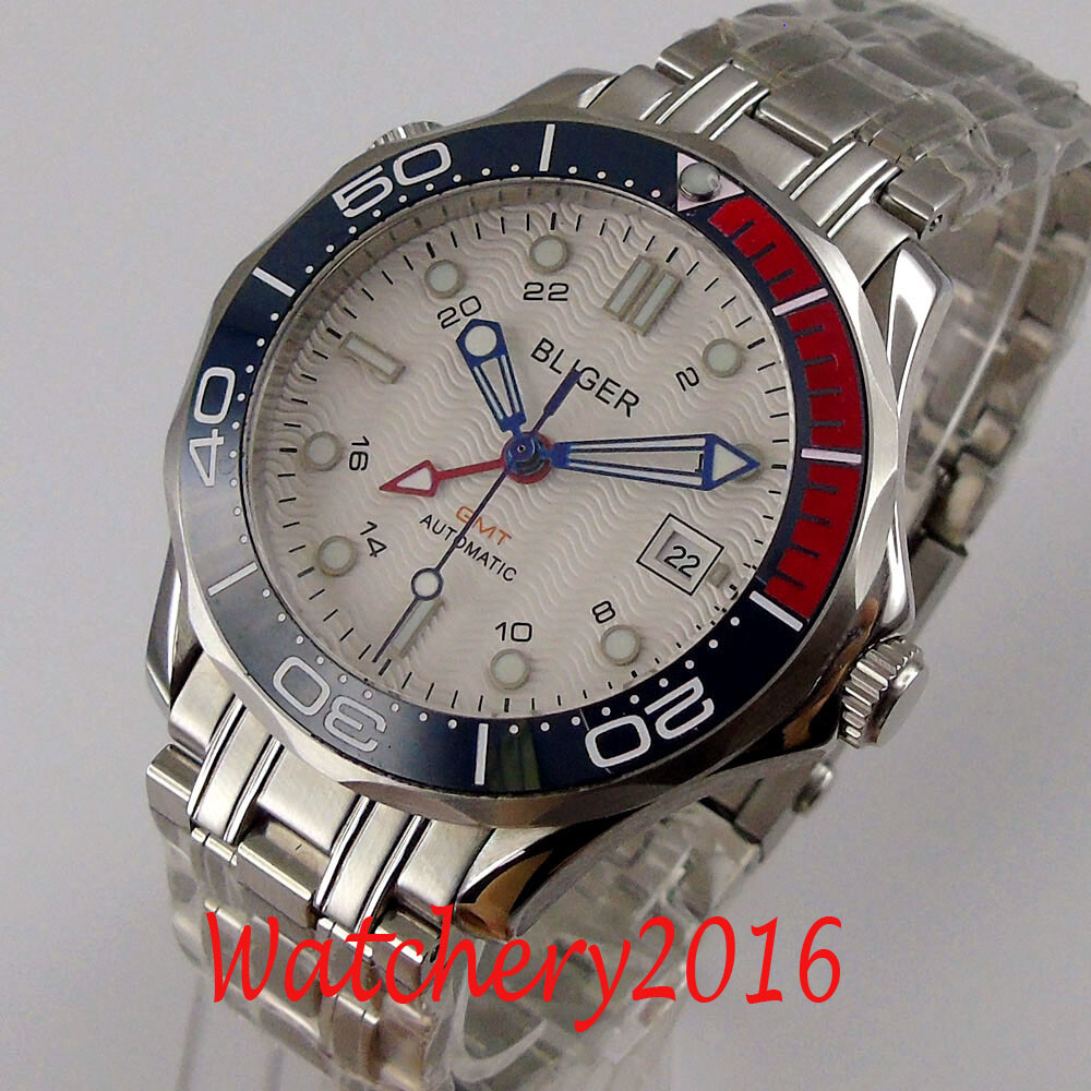 GMT Automatic Movement Men’s Watch 41mm Bliger Sapphire Crystal White Dial Date