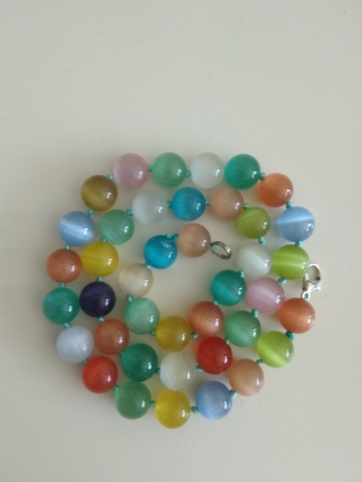 Natural 10mm Multi-coloured Cat’s Eye gemstone bead necklace 17.5″-UK seller93-2