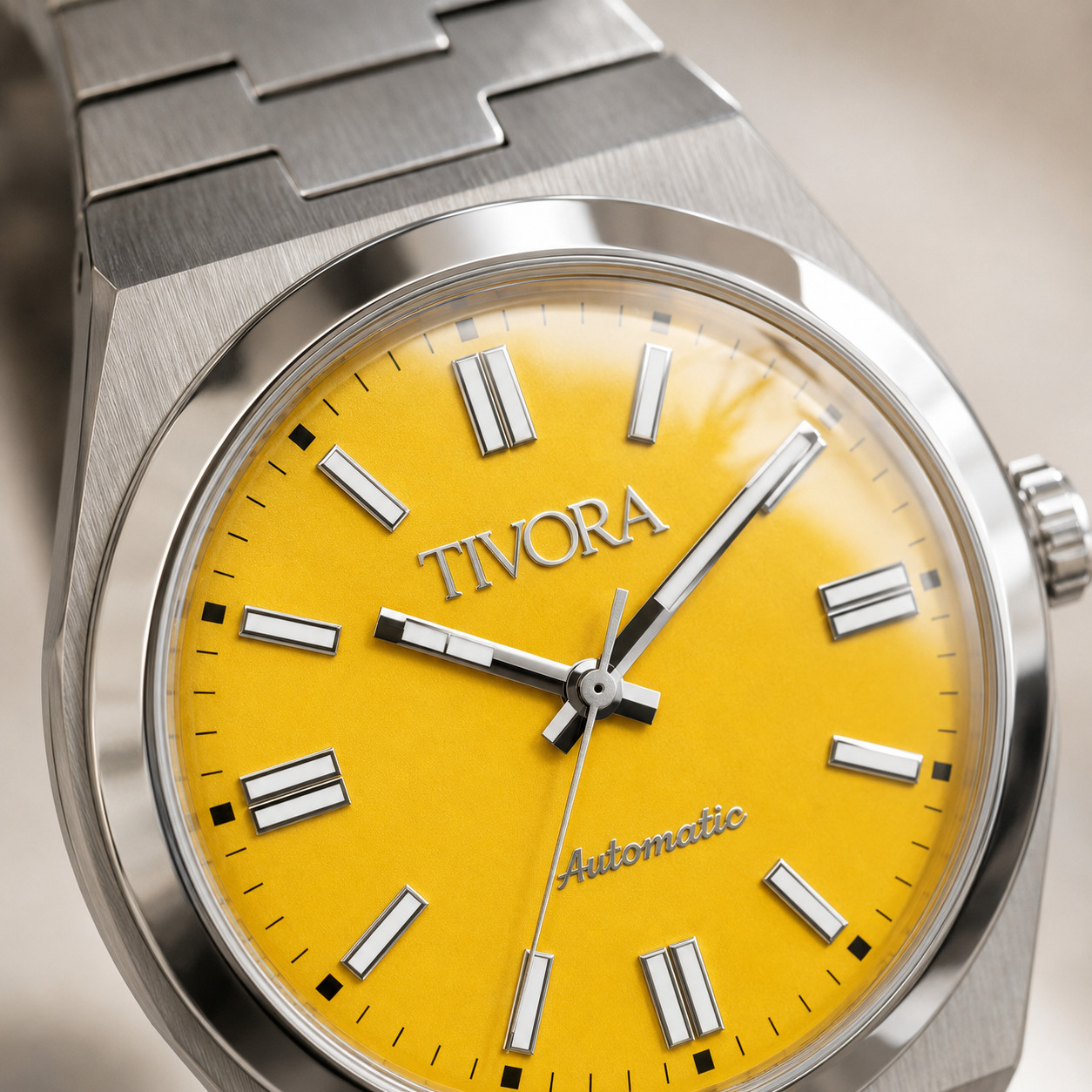 TÍVORÁ Échelon Argent Steel Yellow Dial – Custom Branded Automatic Watch