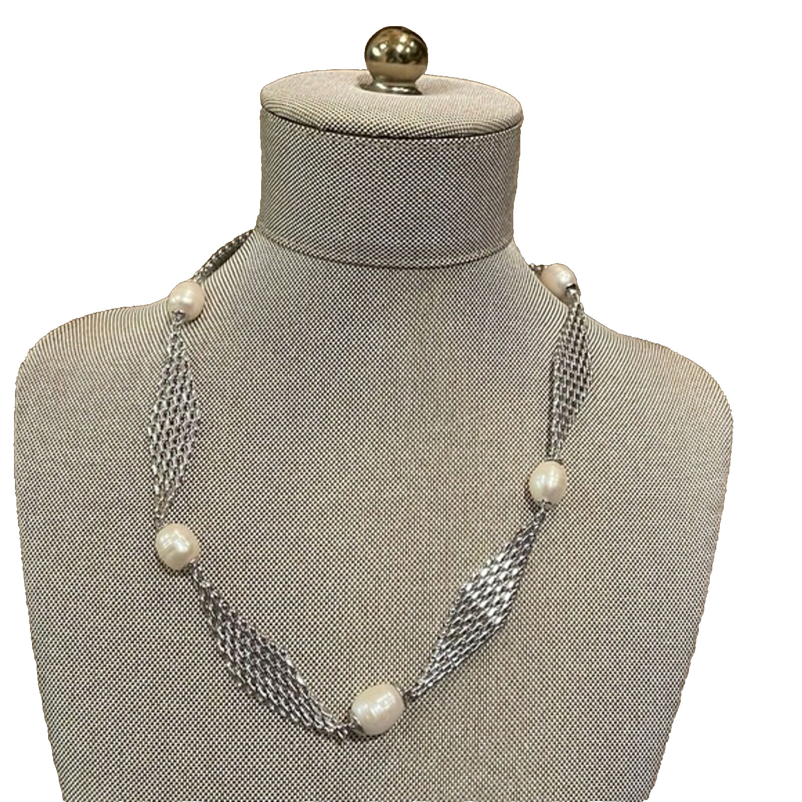 Metal Silver Tone Faux Pearl Necklace Costume Jewelry