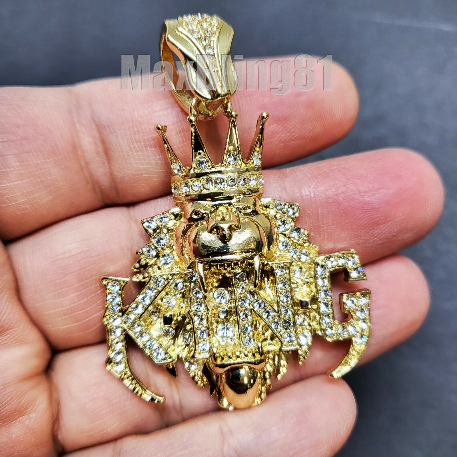 Hip Hop Jewelry Rapper’s King Crown Lion Gold Silver Finish Bling Charm Pendant