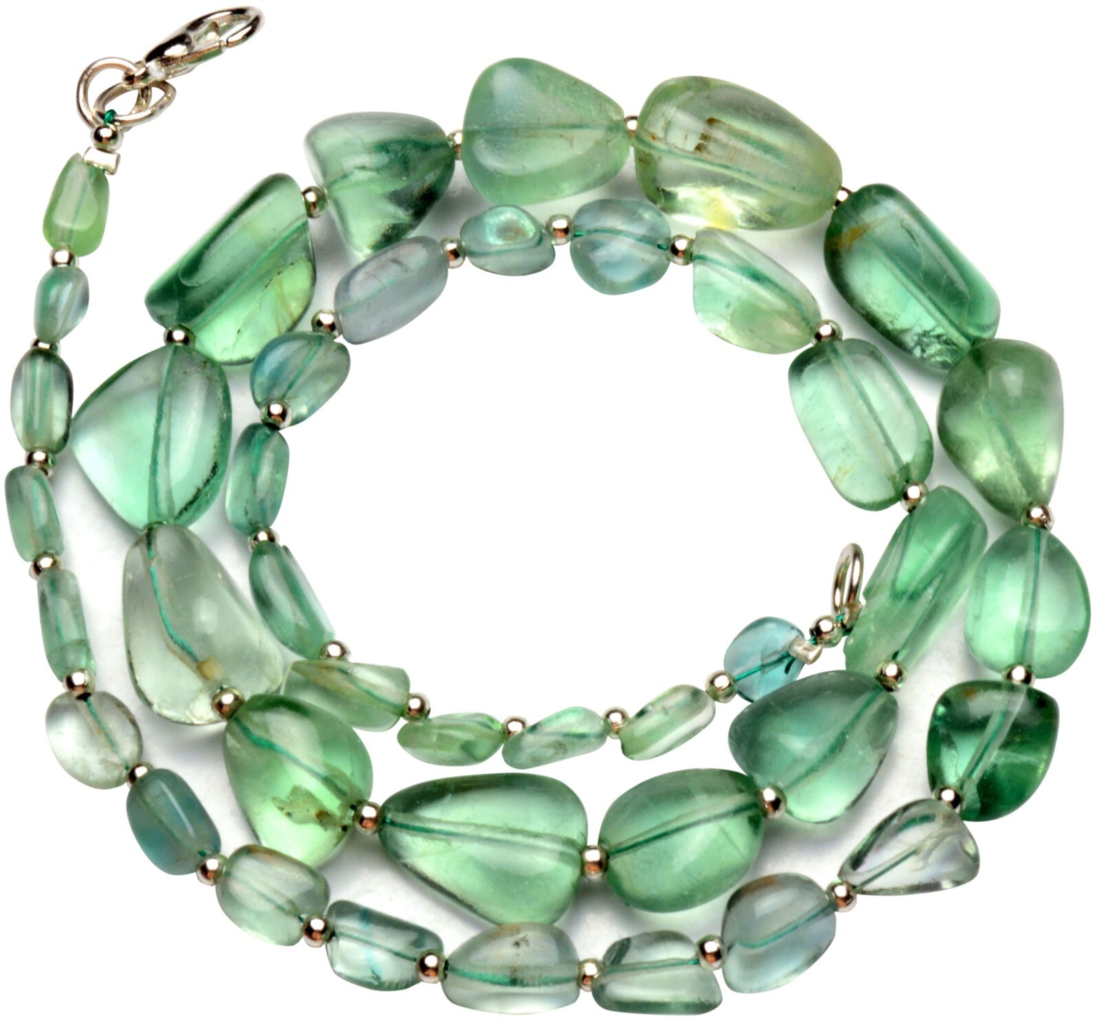 Emerald Green Fluorite Gem Beads 17.5″ Necklace 7 to 13 mm Size Beads