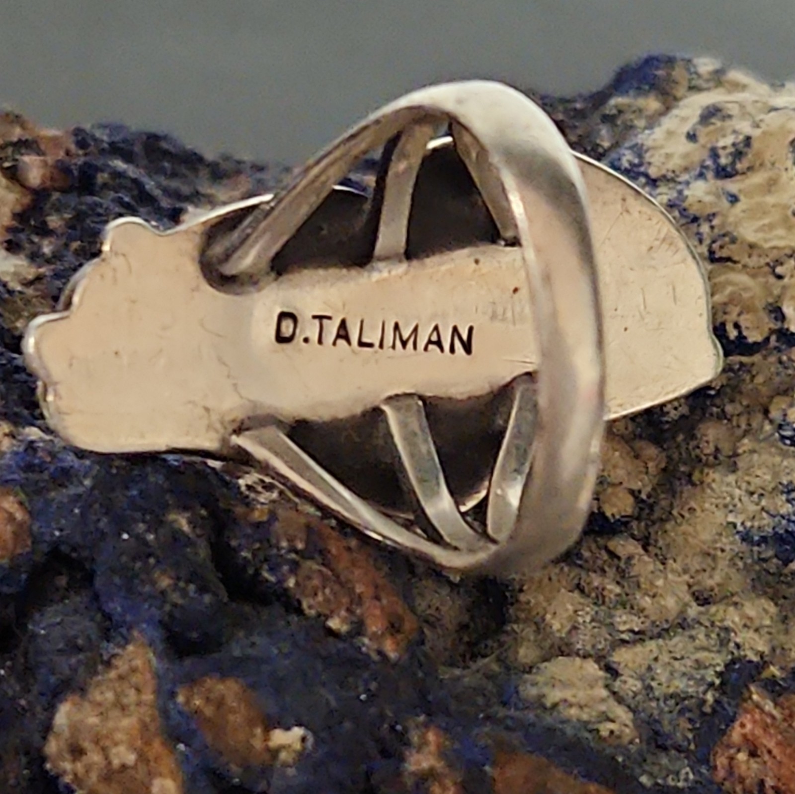 David Taliman Lone Mountain Turquoise Red Coral SS .925 S7-7.5 Azurite Specimen