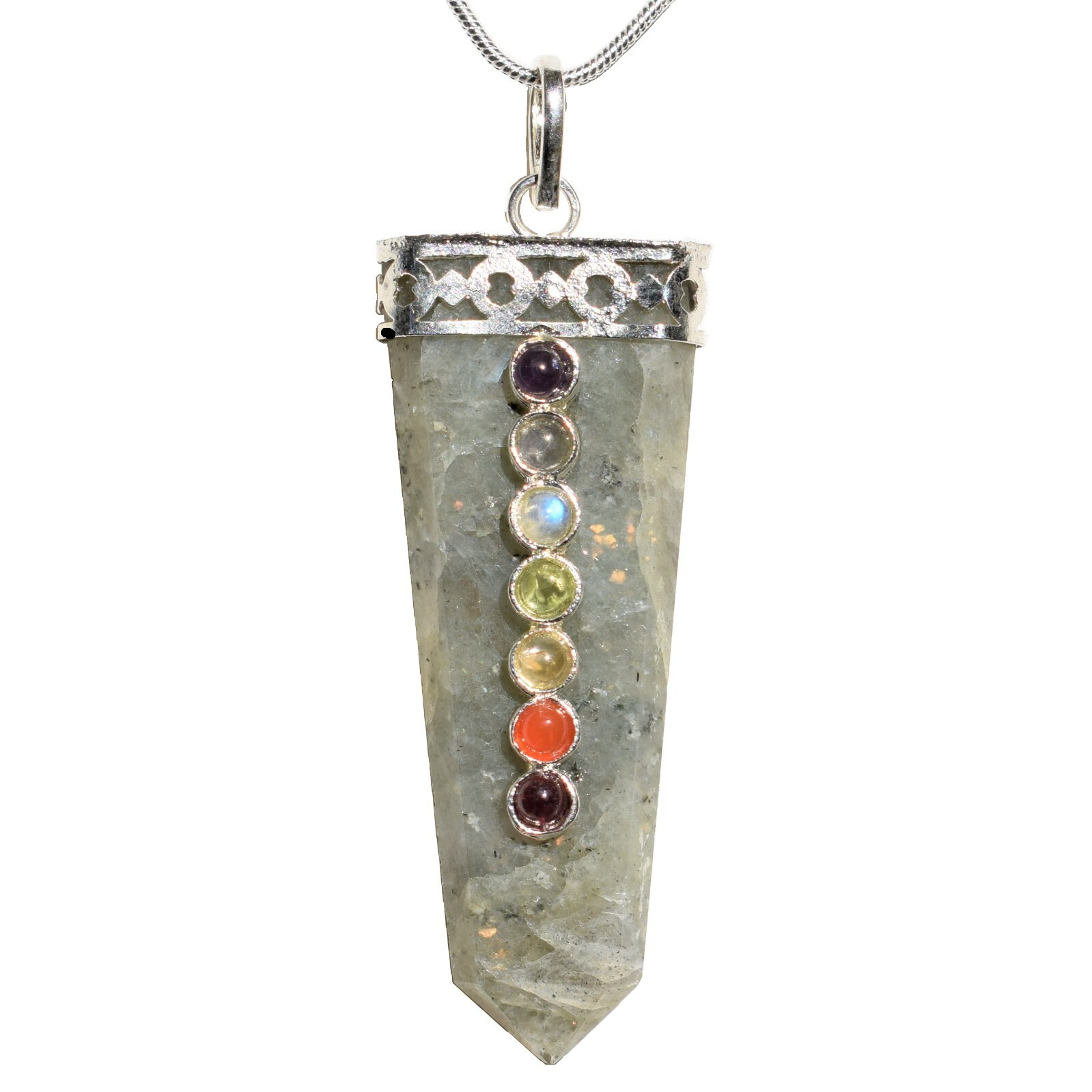CHARGED 7 Chakra Labradorite Pendant + 20″ 20″ Stainless Steel Chain & Charger