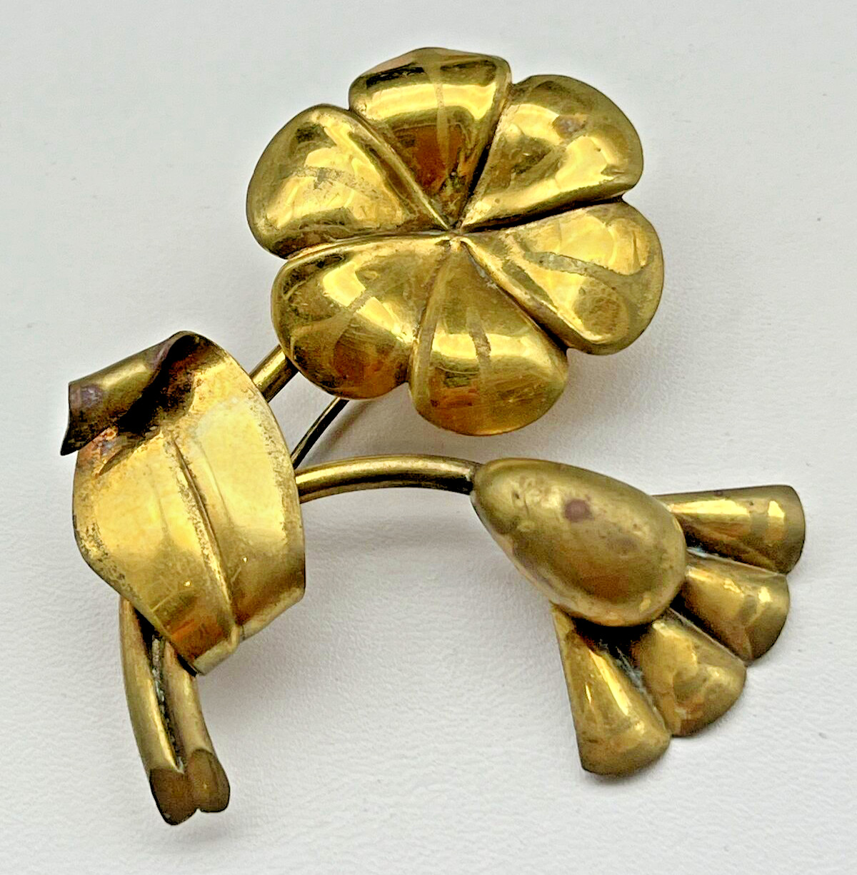 Large Antique Vintage INDUSTRIA Made in ARGENTINA Brass Flower Art Deco Brooch