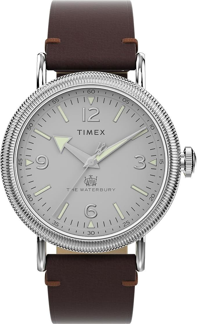 Timex Men’s Watch Waterbury Quartz Silver Dial Brown Leather Strap TW2W20300VQ