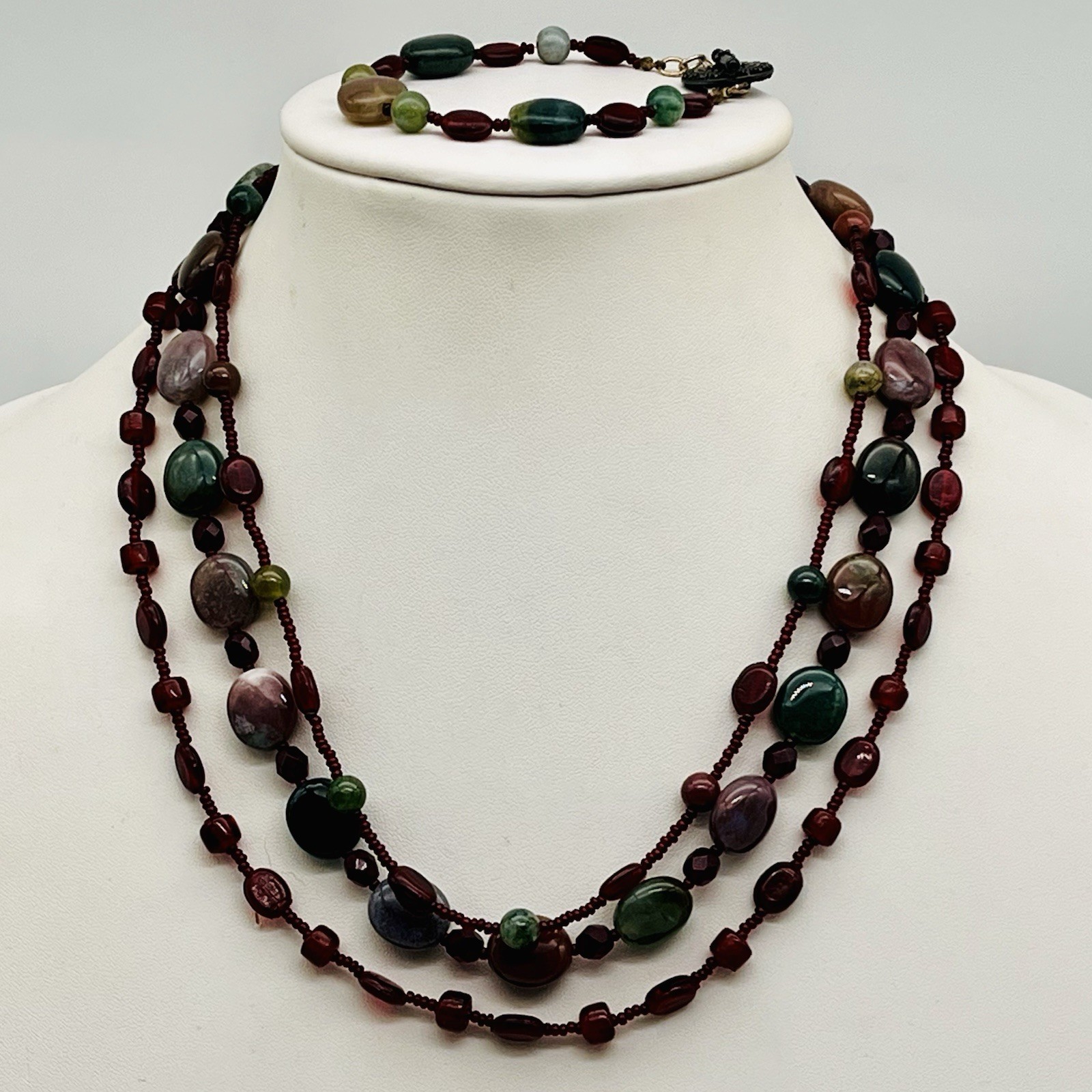 Boho Agate Necklace Bracelet Jewelry Set Rich Earth Tone Stones