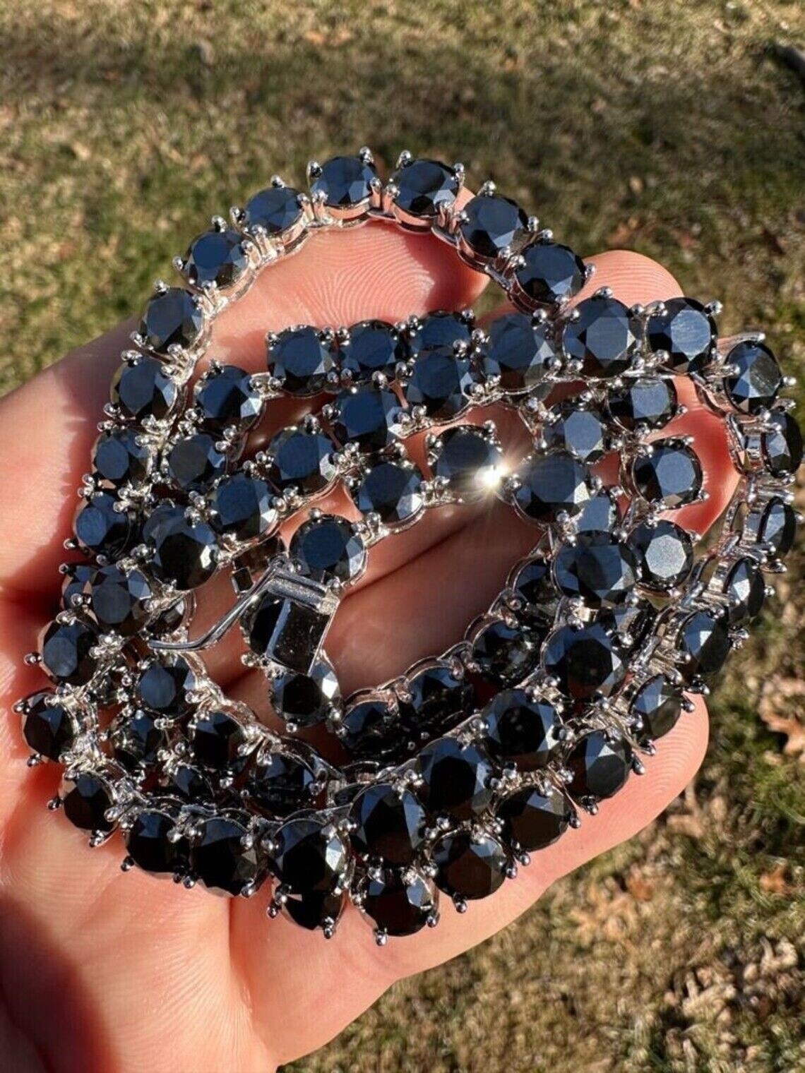 45.72 ctw Lab Created Black Spinel 14K White Gold Plated 5MM Tennis Necklace 18
