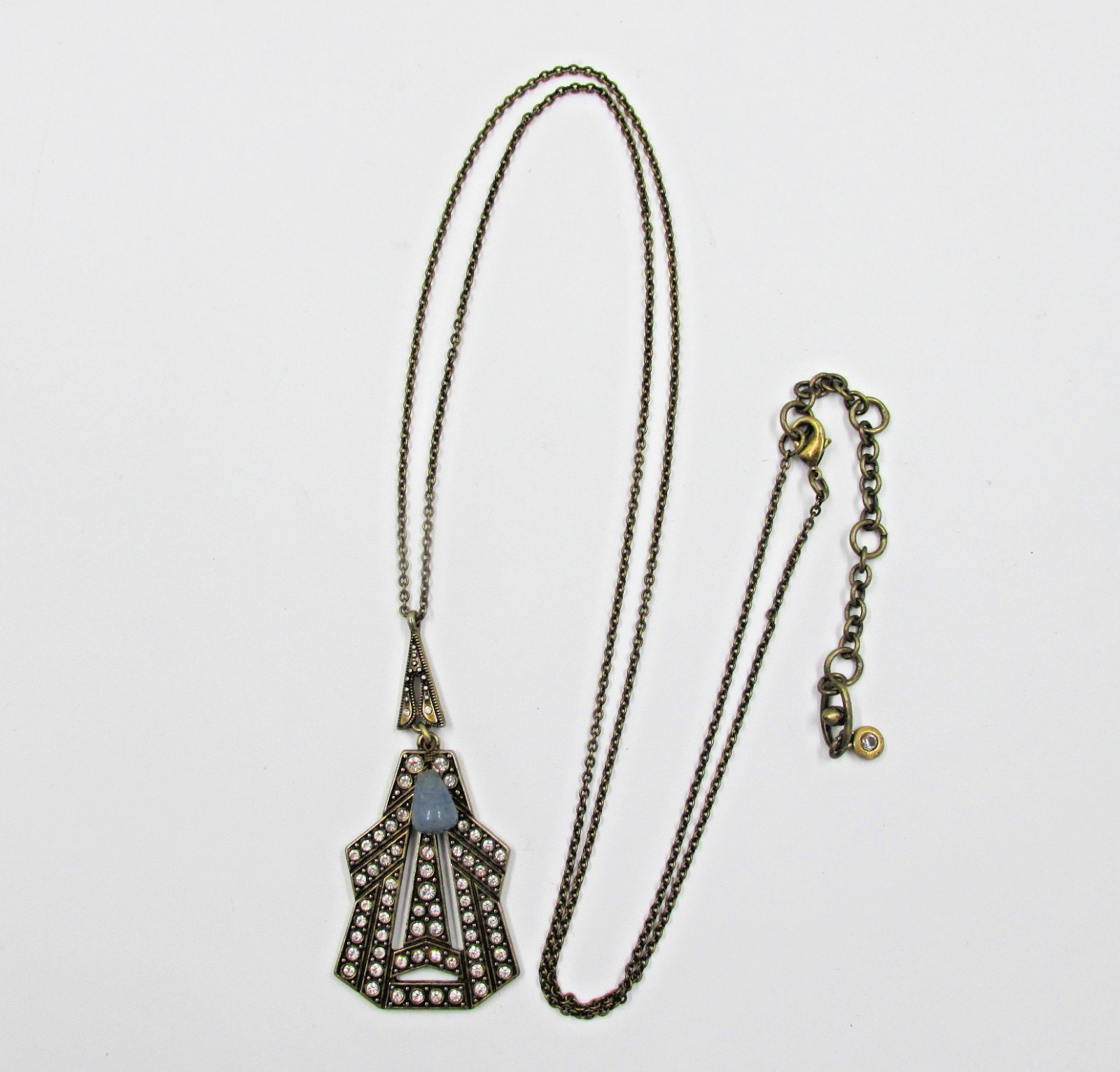 Art Deco Inspired Signed Cabi Speakeasy Pendant Necklace Rhinestones Glass Stone