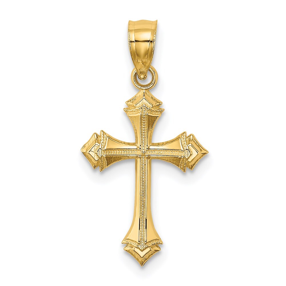 14k Yellow Gold Textured with Arrow Ends Cross Charm Pendant 0.63gm L-0.89 in