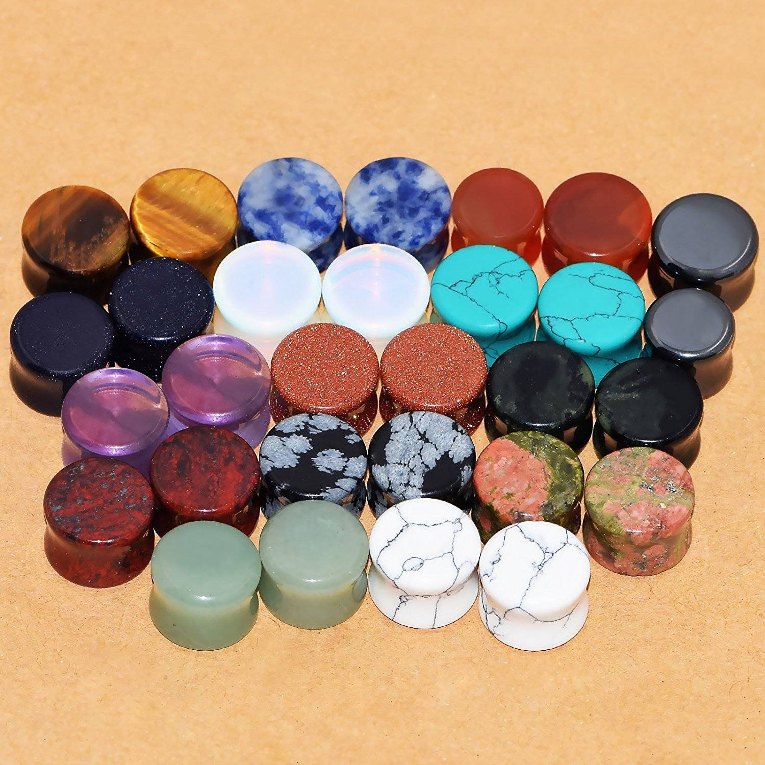 LOT 15 PAIR Organic Stone Ear Flesh Tunnel Plugs Saddle Double Flare Ear Gauges