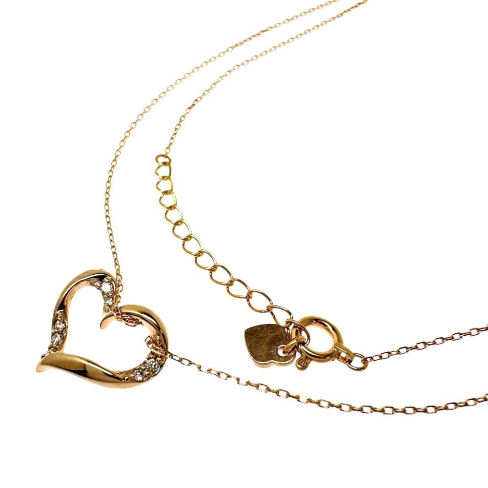 Samantha Tiara Heart diamond Total 0.06ct Necklace K18PG pink gold 2.3g 15.9…