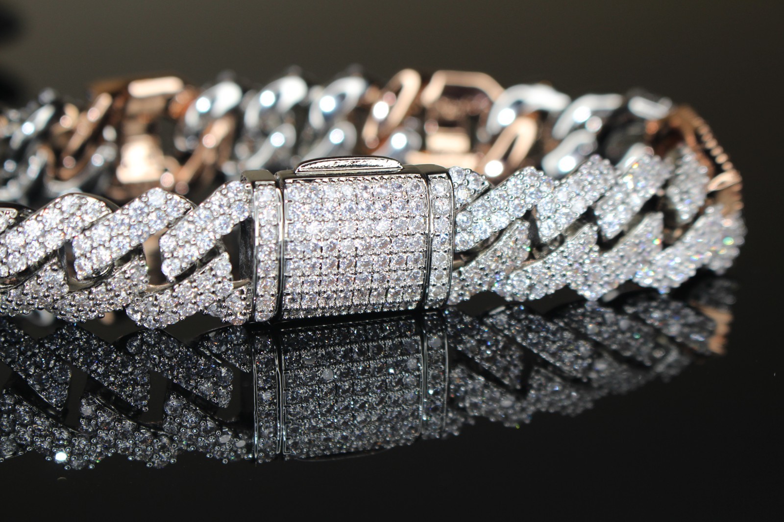 14k STAMPED 14mm FIGARUCCI Cuban 18ct Lab VVS1 Sim Diamonds ROSE 2-Tone Bracelet