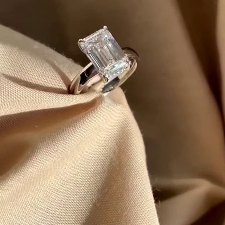 3.30CT Emerald VVS1 Moissanite Wide Band Engagement Ring 14K Yellow Gold Plated