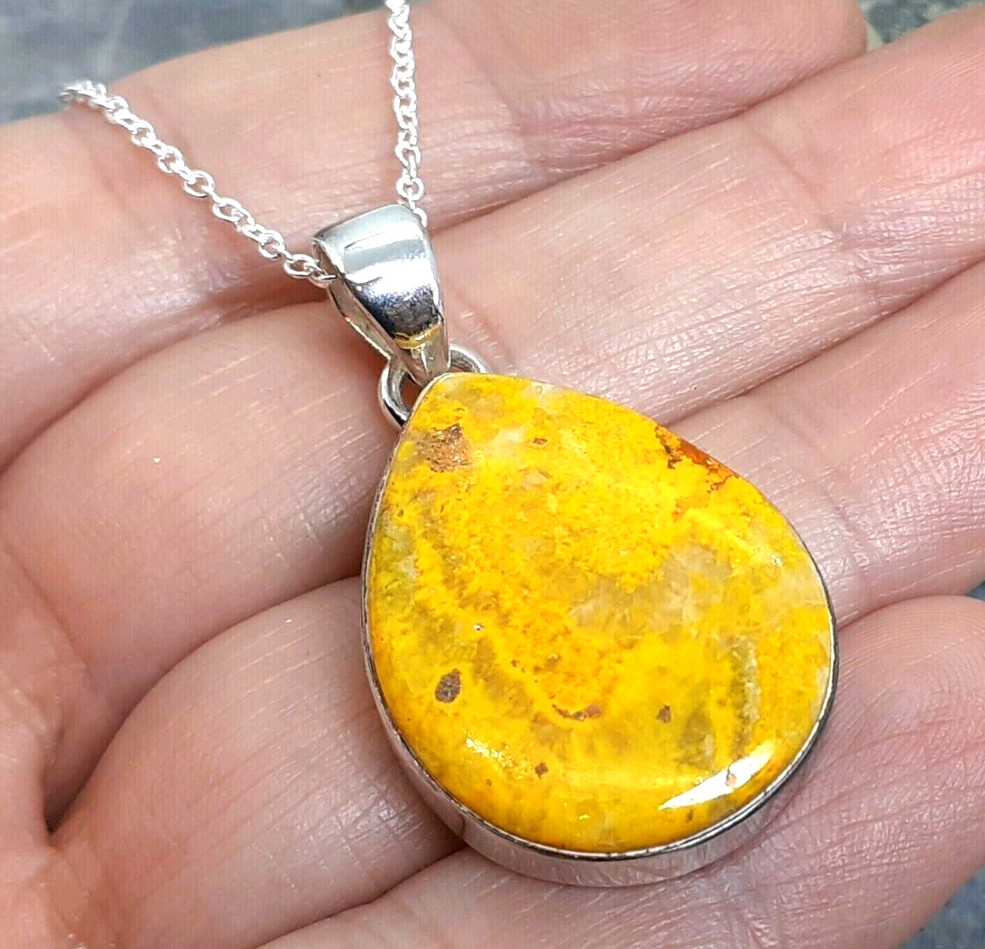 925 Silver BUMBLE BEE JASPER Pendant Chain Necklace P890~Silverwave*uk Jewellery