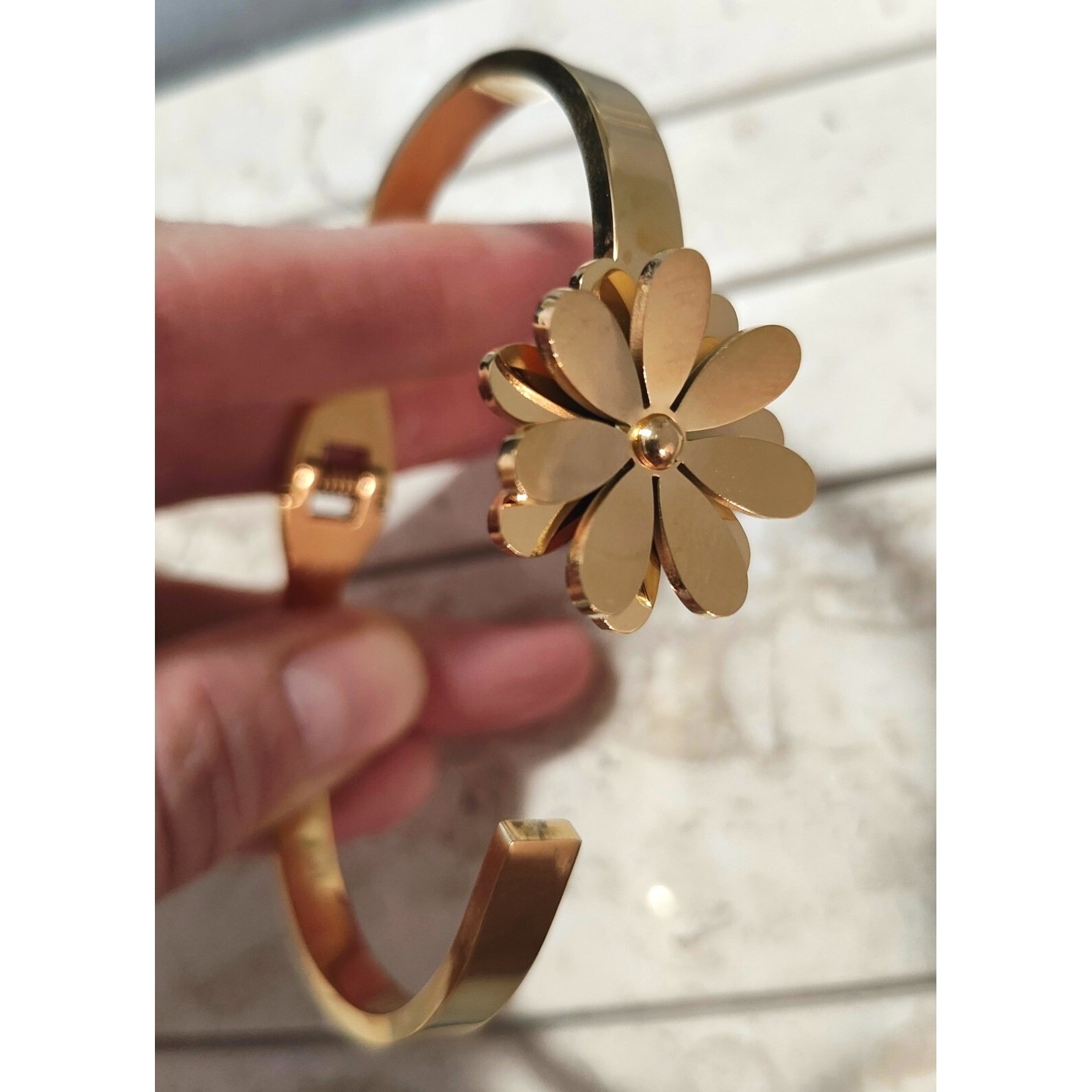 6 inch Titanium Gold Plated Flower Bracelet Cuff