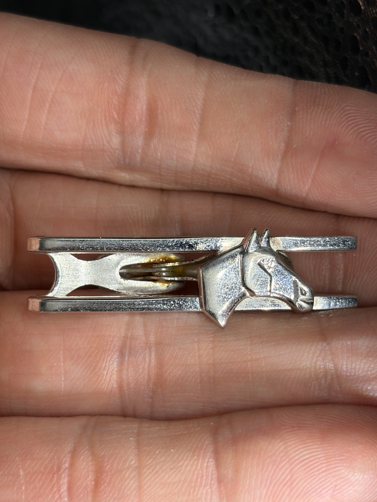 Vtg HICKOK USA Horse Head Stick Tie Clip Bar Silver Tone Racetrack