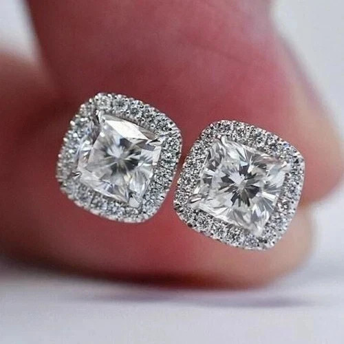 Cushion 4 CT F-VS1 Lab Grown Diamond Women Wedding Stud Earrings 14K White Gold