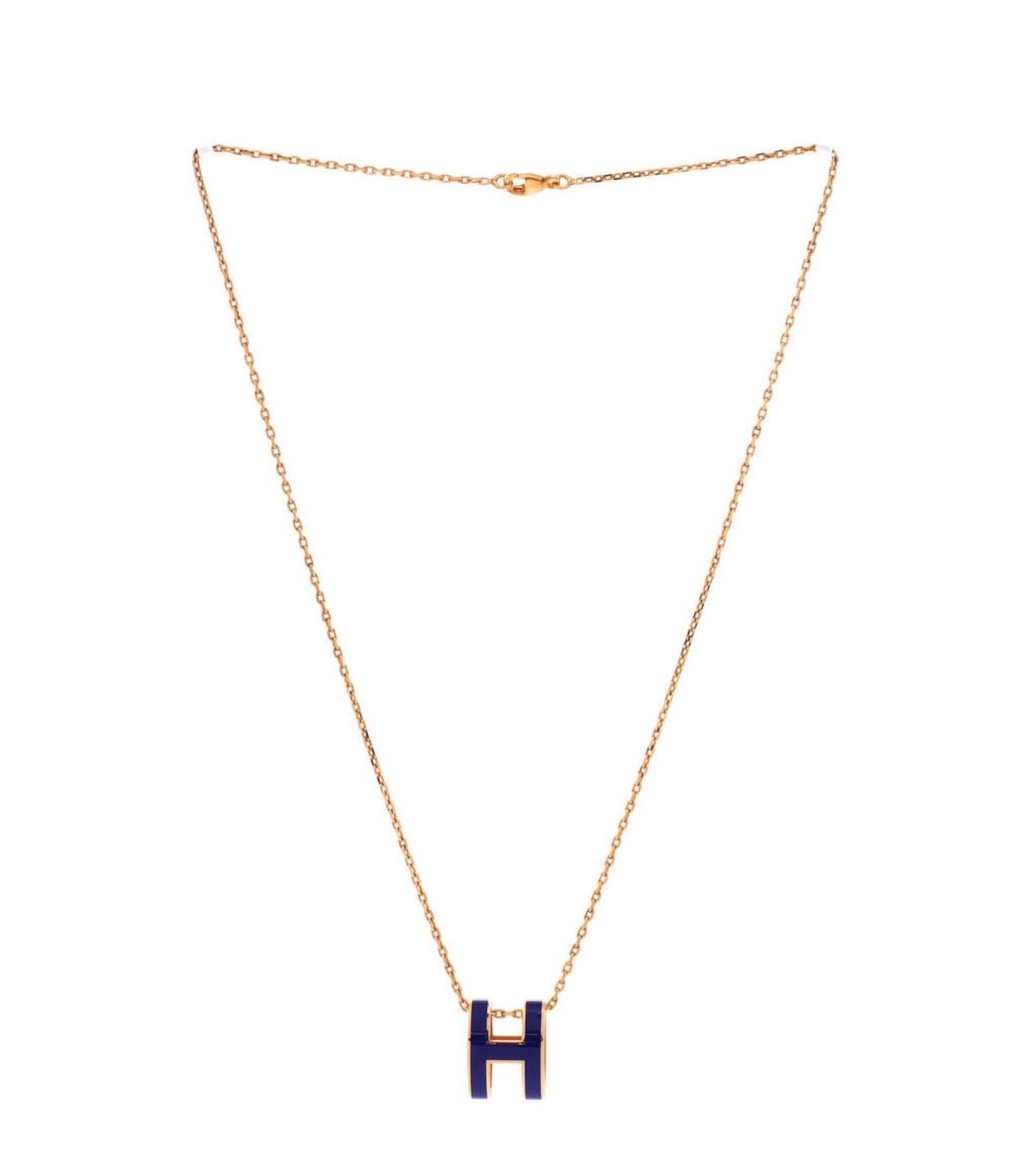 Hermes Mini Pop H Necklace Dark Blue with Gold Hardware