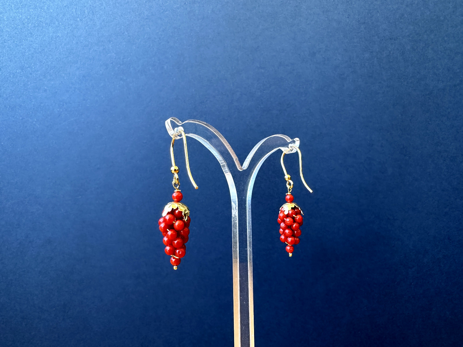Real Natural Mediterranean Red Coral 925 Silver Cluster Earrings