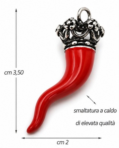 Red Cornicello Crown Pendant 800 Silver Neapolitan Lucky Horn Made in Italy
