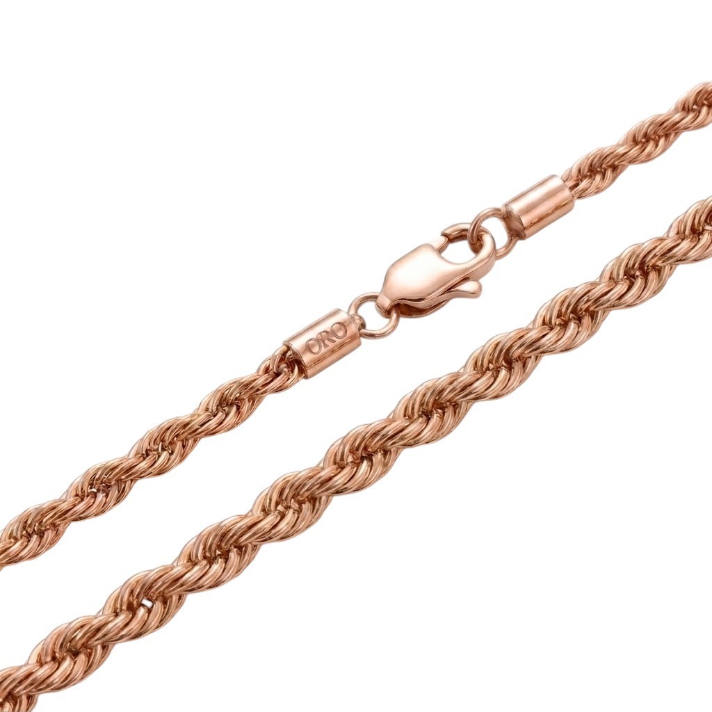 6mm Rose Gold Plated Stainless Steel Rope Link Chain Necklace Men Women 18-30″