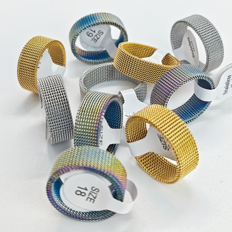 36Pcs 8mm Stainless Steel Mesh Rings 3 Color Mixed Flexible Woven Unisex Jewelry