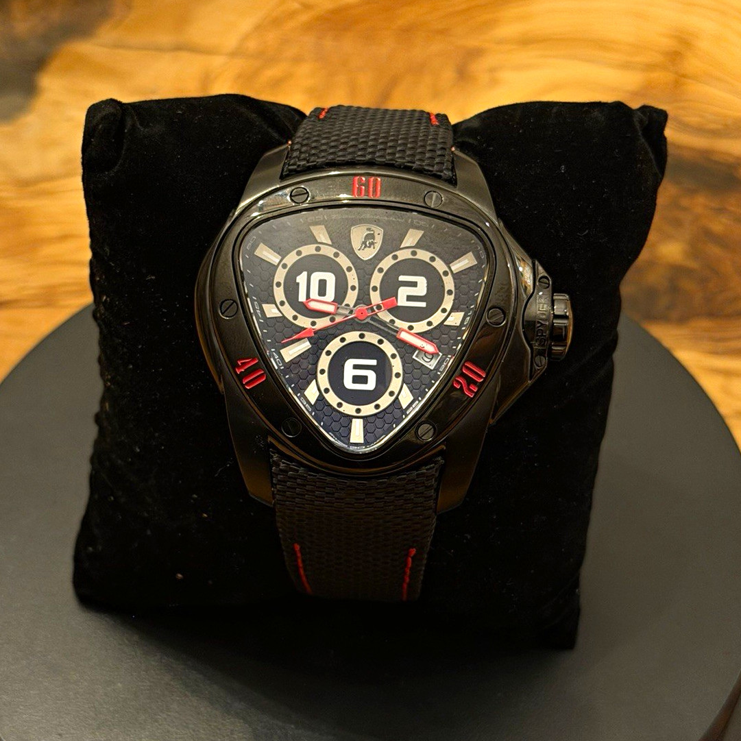 Tonino Lamborghini Spyder Quartz Chronograph 47mm Black/Red Strap 100m Box