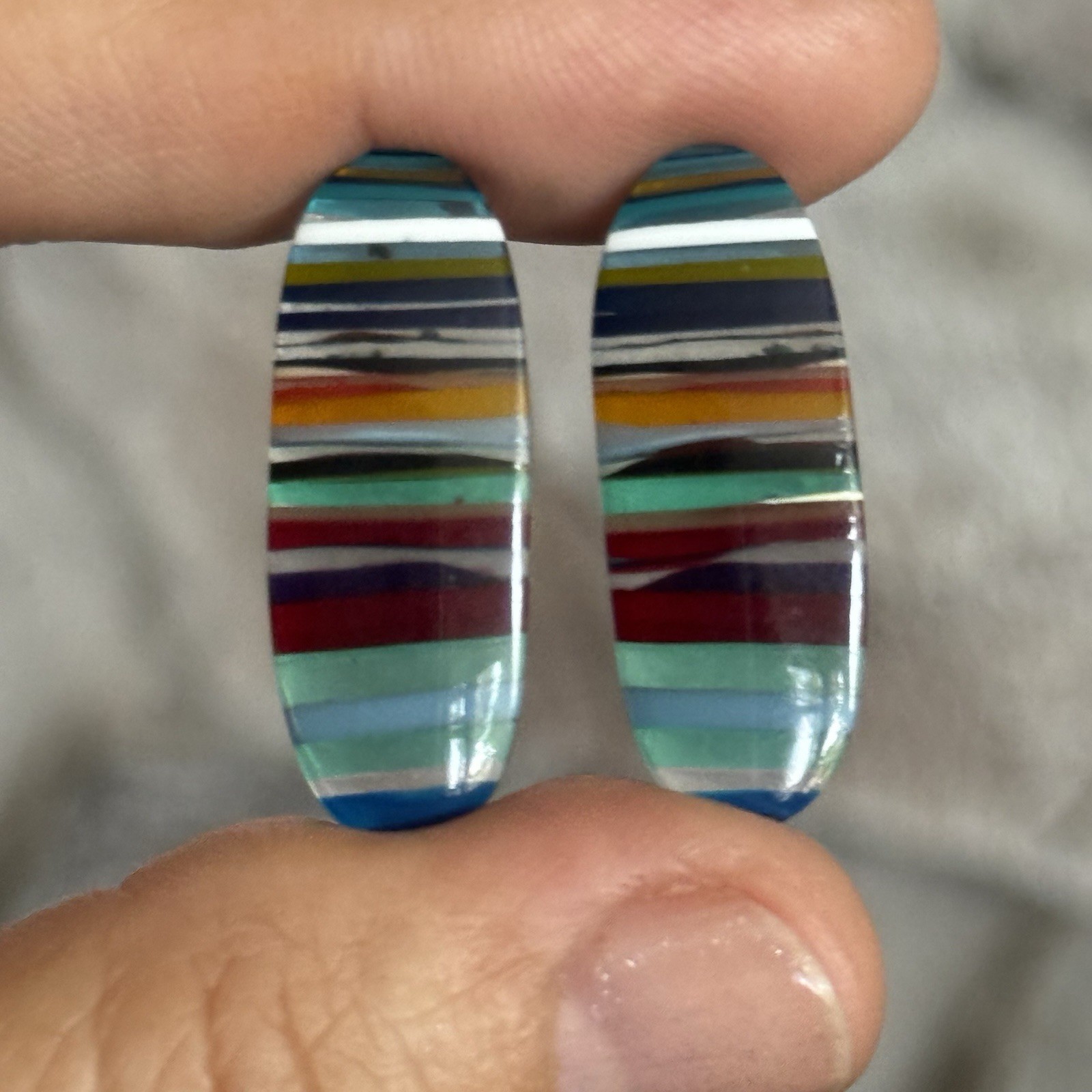 28.7×10.8×3.2mm Colorful Pair Smooth Oval California Surfite Cabochon 4 Earrings