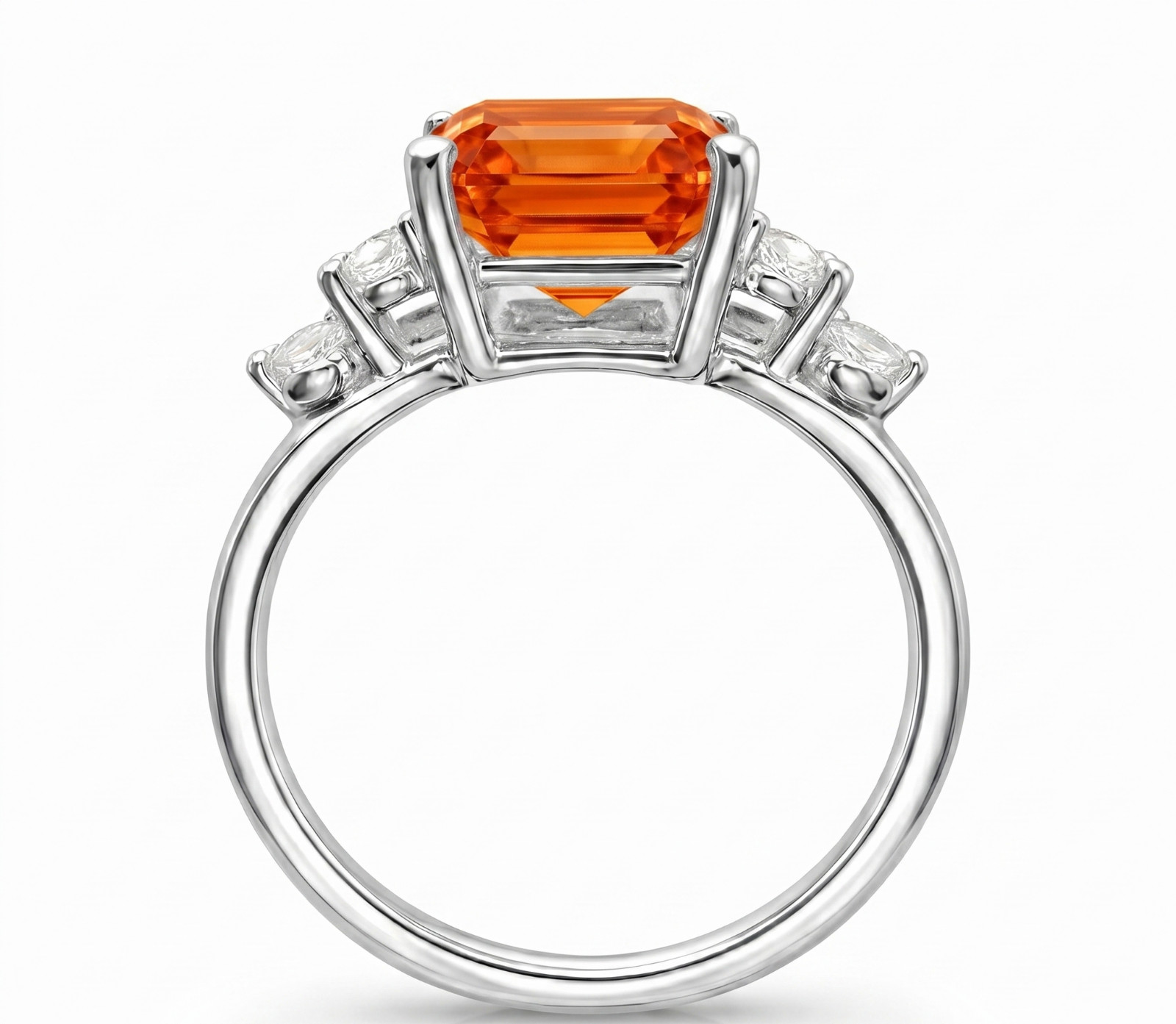 RARE 8.00 Ct Certified Emerald Cut Orange Natural Diamond Ring White Gold Finish