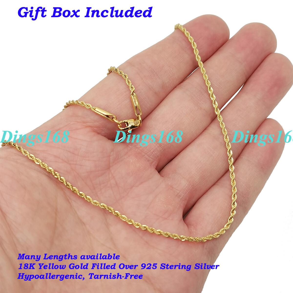 18K Yellow Gold over Sterling Silver Tarnish-Resist 32″ 4mm Rope Chain Necklace