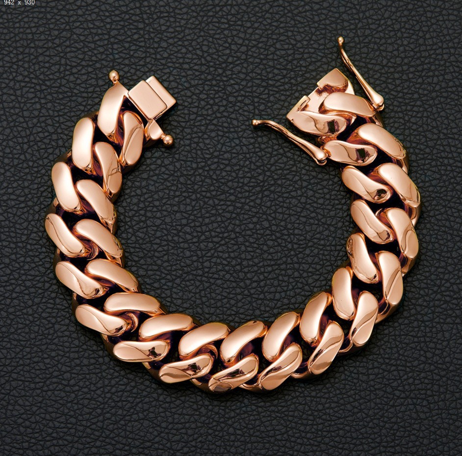 10-22MM Stainless Steel Rose Gold Miami Hip Hop Cuban Chain Necklace Bracelet