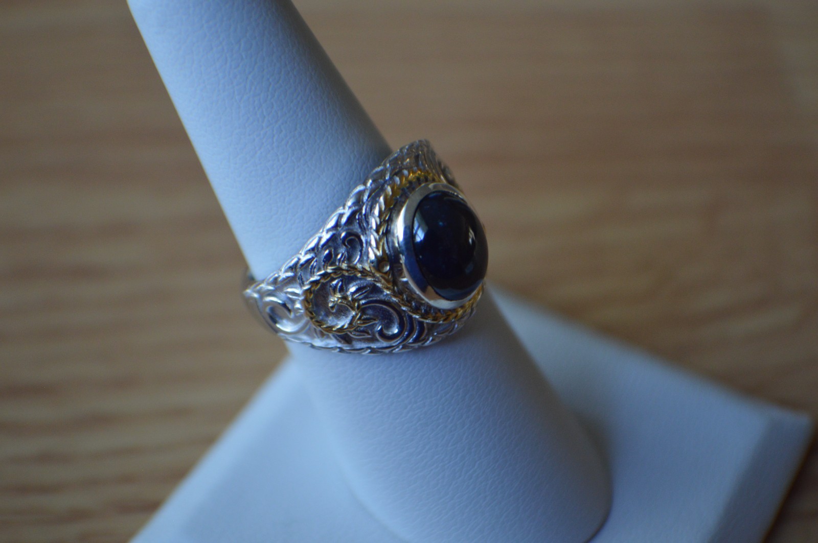 4.65ct Blue Star Sapphire Ring Rhodium & 18k YG Plated Over Fine Silver Size 7