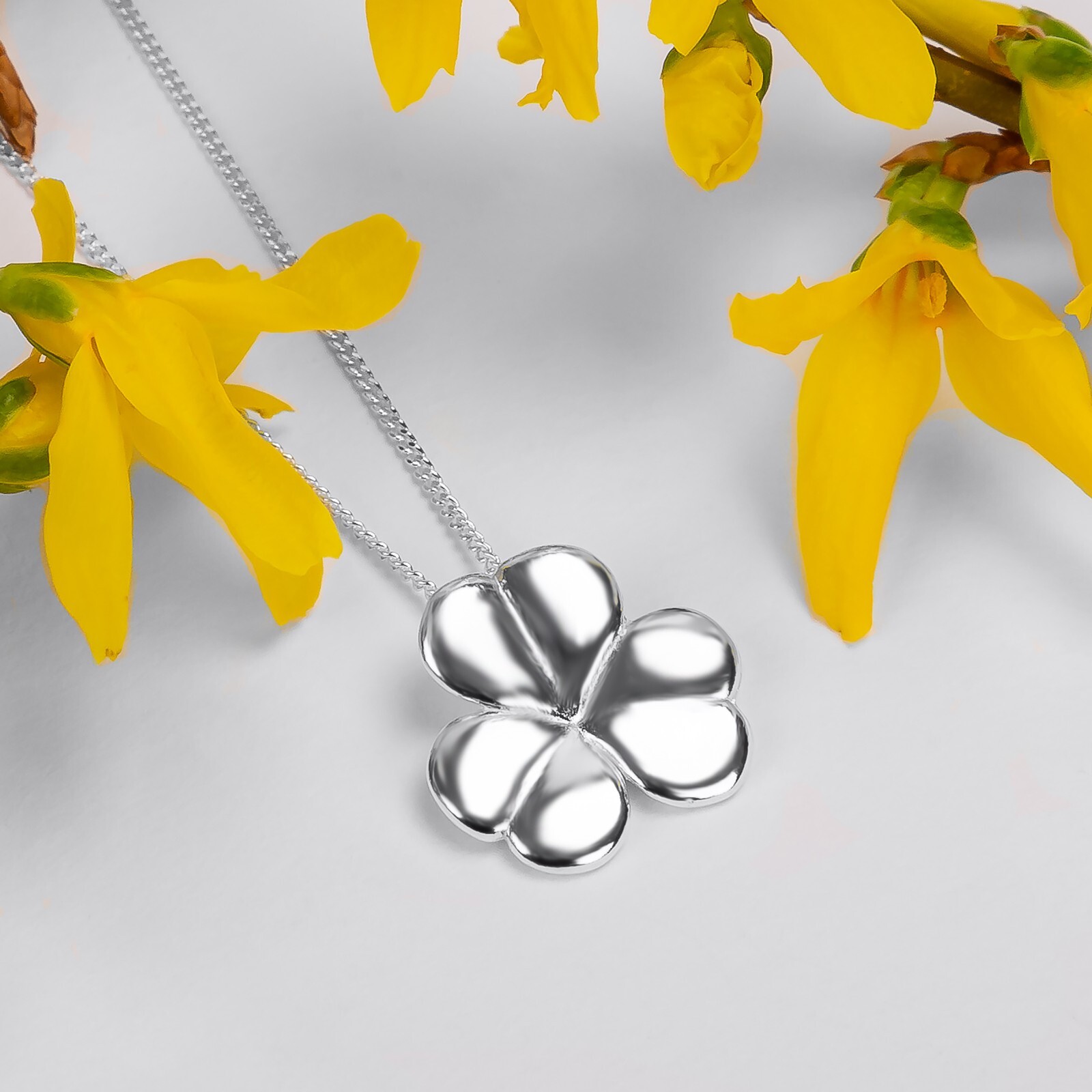 Lucky Shamrock 3 Leaf Clover Necklace Pendant 925 Sterling Silver 3D Design