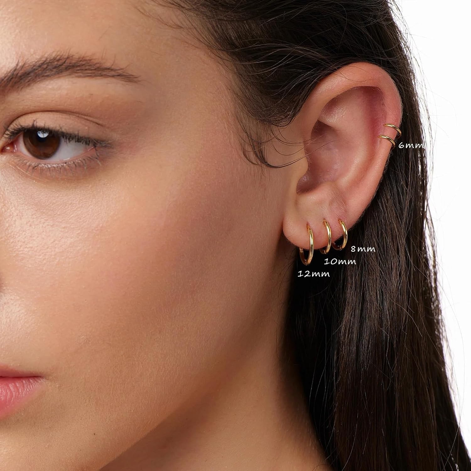 6/8/10/12Mm Small Hoop Earrings for Women Men Girls 14K Real Gold Plated Thin Go