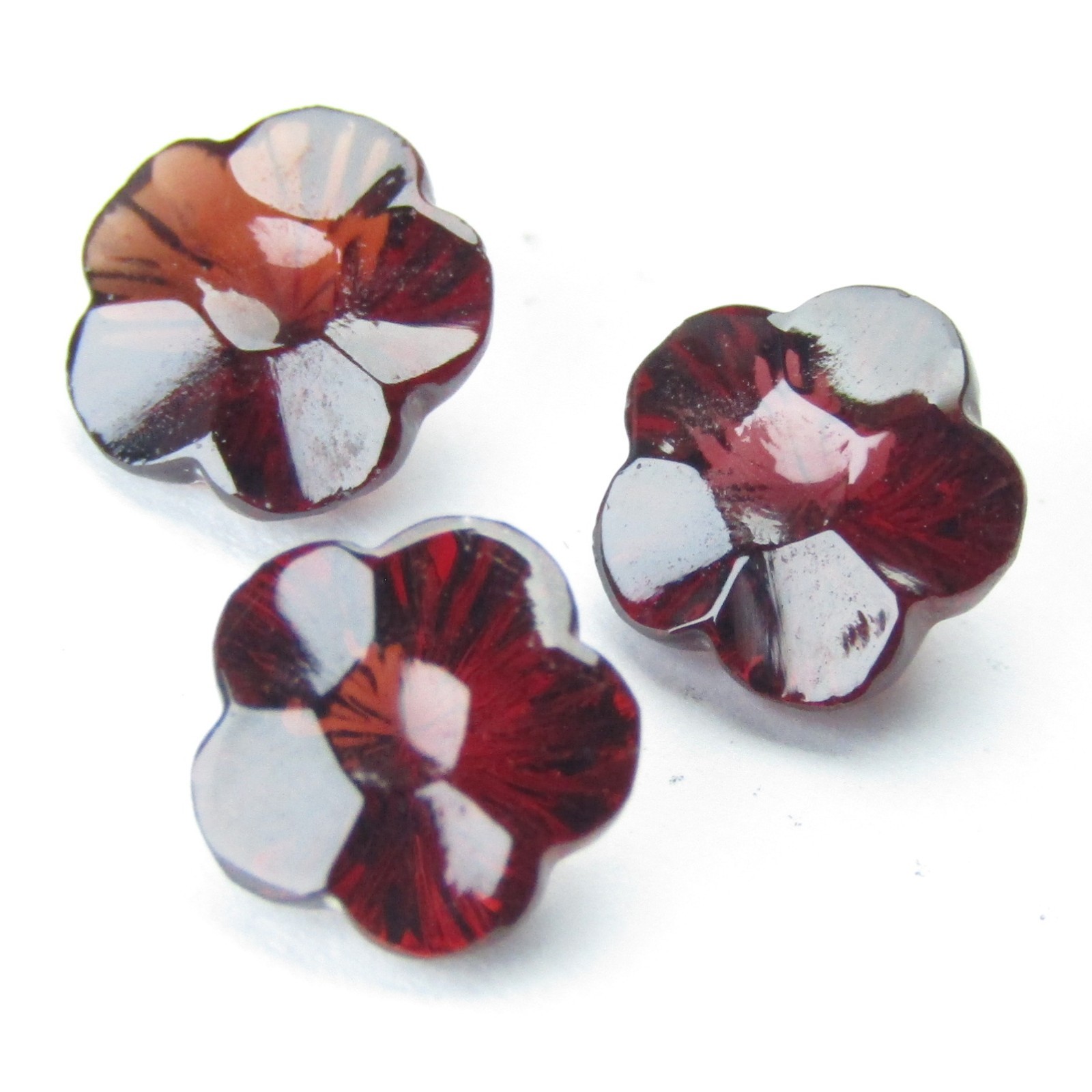 3.78Cts Nice Natural Almandine Garnet 7.8mm Flower Shape Carving Matching Pair