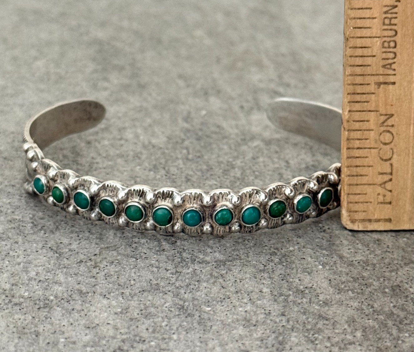 Vintage FRED HARVEY Navajo Snake eye Turquoise Sterling Bracelet 6.7 in