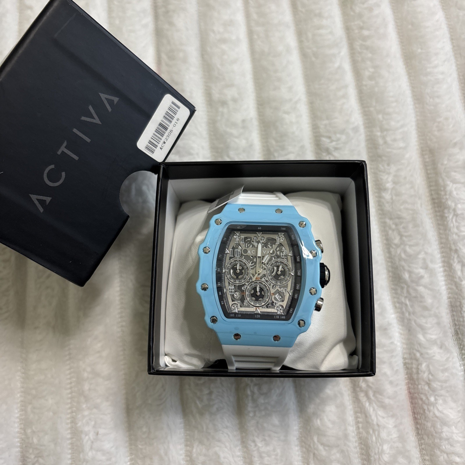 Activa Fury X Invicta Silver Skeleton Dial 44mm Blue Case White Band ACW2305-016