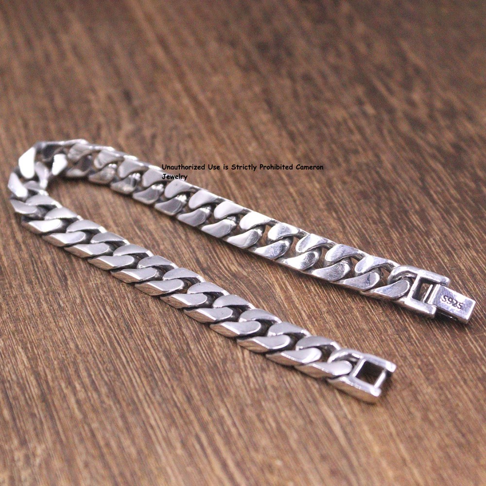 Pure S925 Sterling Silver Chain Men Women 8mm Curb Link Bracelet 34-35g 7.5inch