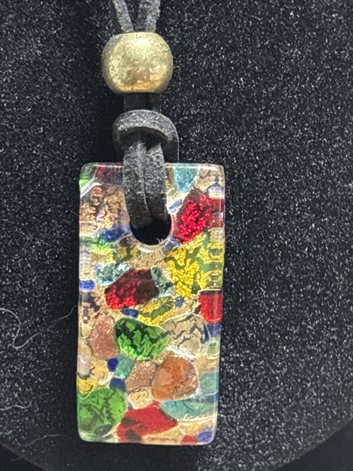 Murano Vetro Glass Pendant Necklace Multicolor Venetian Art Glass Cord Necklace