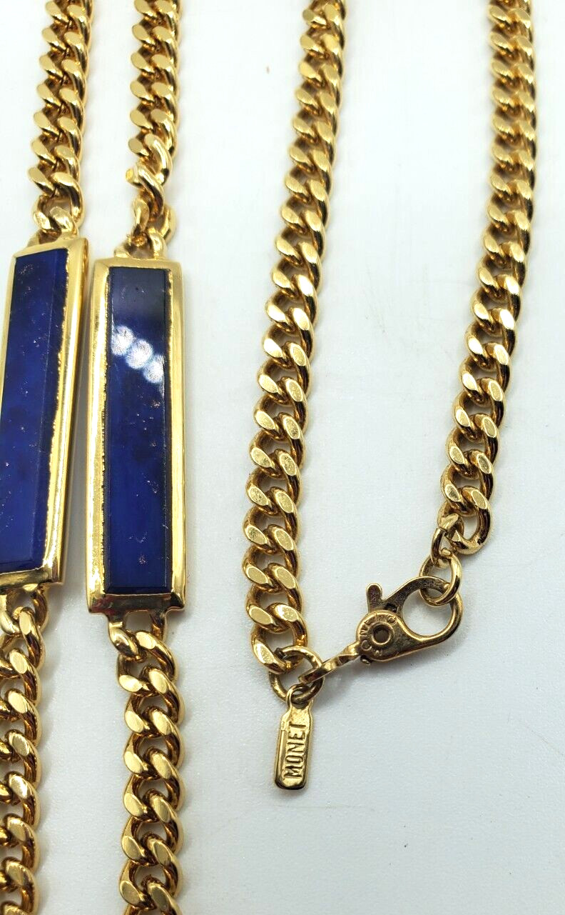 Vintage Monet Gold Tone an Four Blue an Gold Flake Bars on Heavy Chain Statement