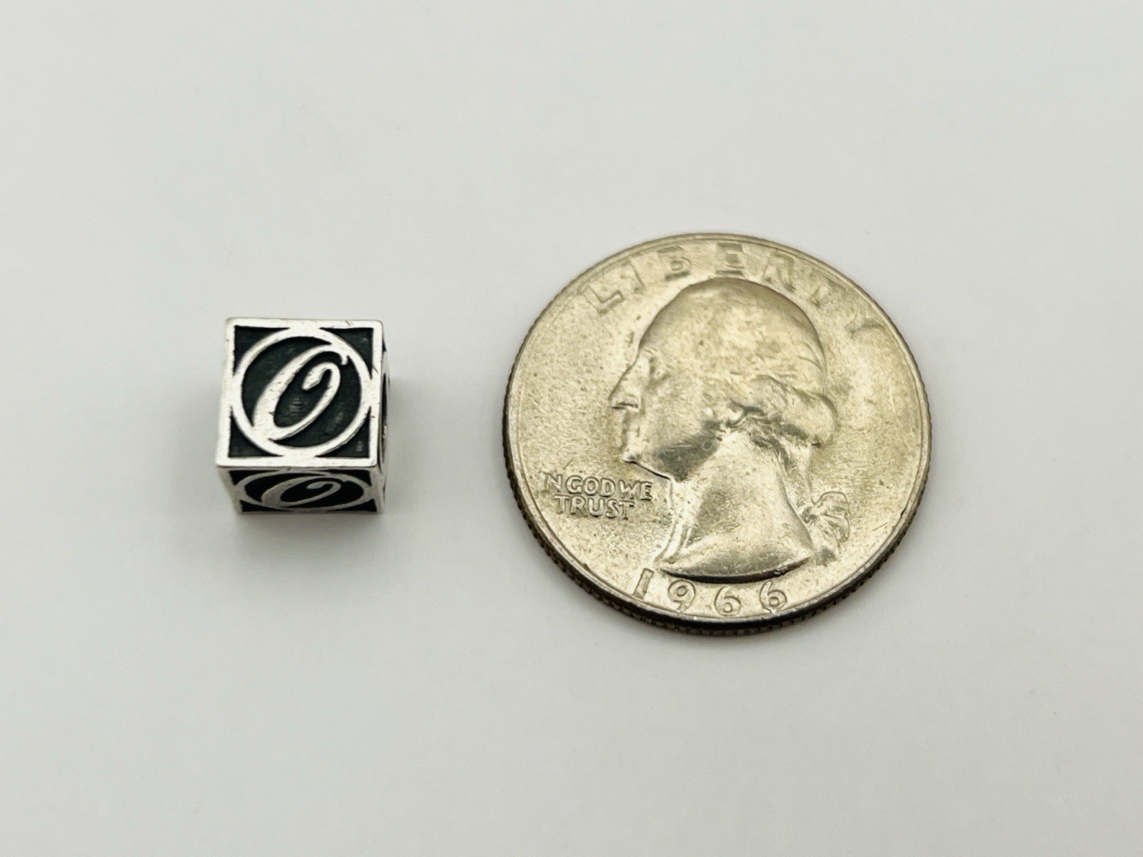 Sterling Silver Square Letter O Bead Bracelet Charm