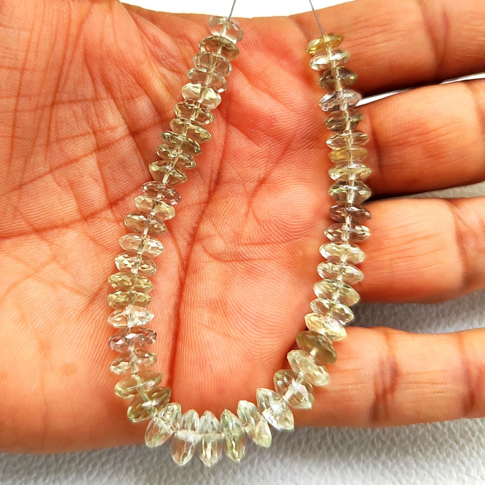 Brazil Green Amethyst Prasiolite Faceted Rondelle Beads 7-8mm 6″ Gem Strand