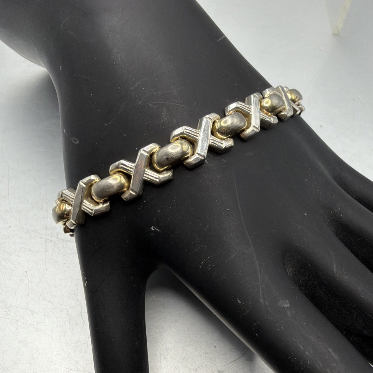VTG Made In Italy Sterling Silver .925 XO Link Bracelet 7.5” 17.2 grams Marked