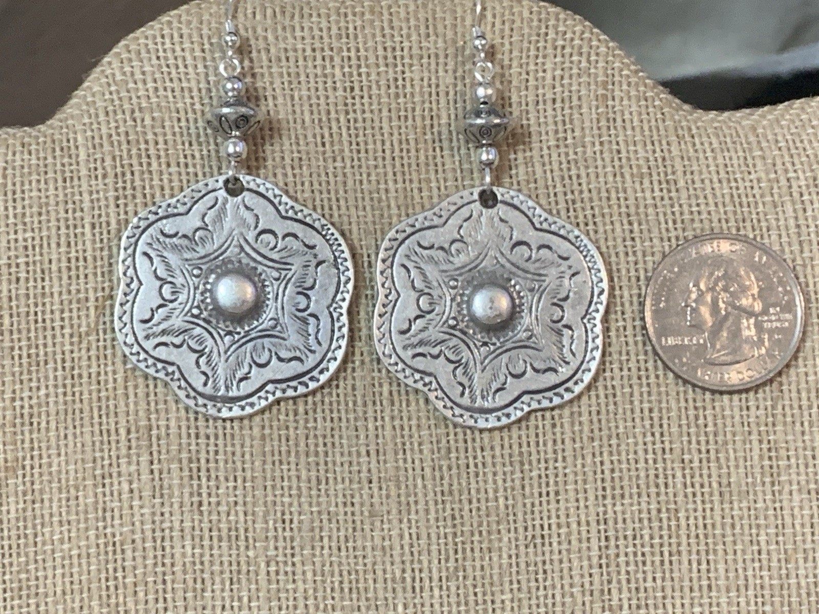 NEW ITEM *LG. HANDCRAFTED ENGRAVED SILVER HILL TRIBE EARRINGS .925 EAR WIRES#20