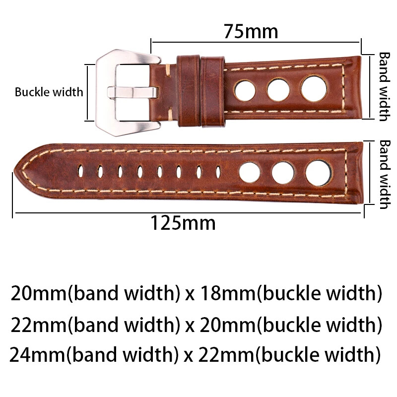 Cowhide Watch Strap Bracelet Vintage Genuine Leather 20mm 22mm 24mm Watchband