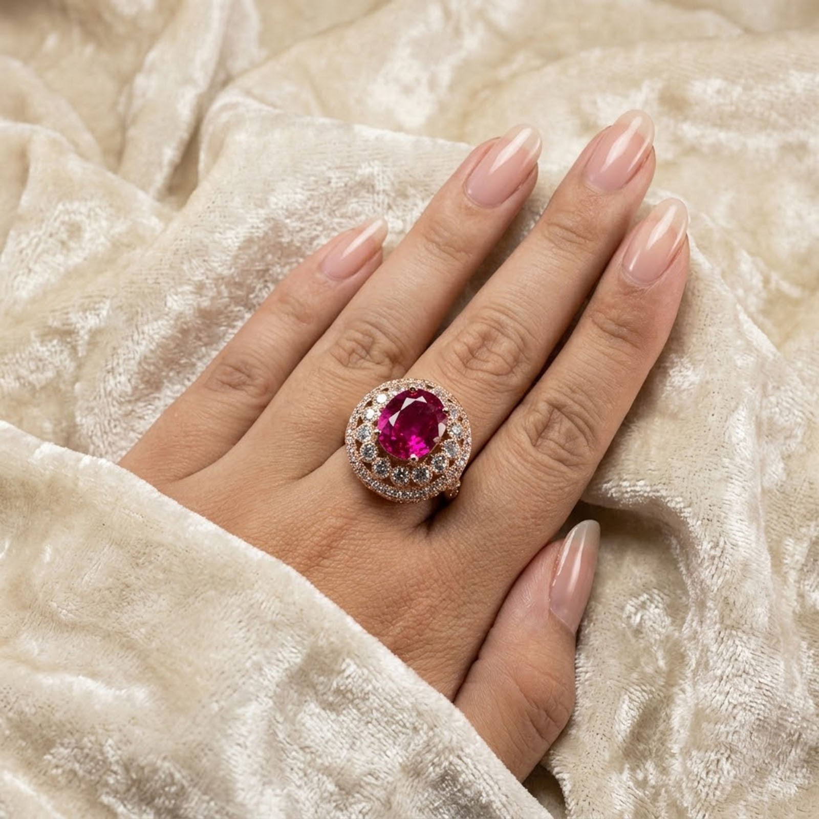 Opulent Magenta Pink Tourmaline Oval 9.05Ct 925 Sterling Silver Rose Gold Rings