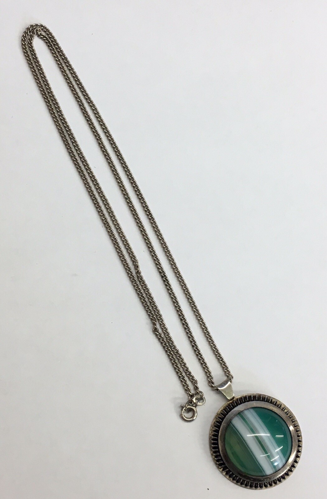 Vintage Solid Silver Retro Swedish Pendant Necklace W/Agate 16.7grams