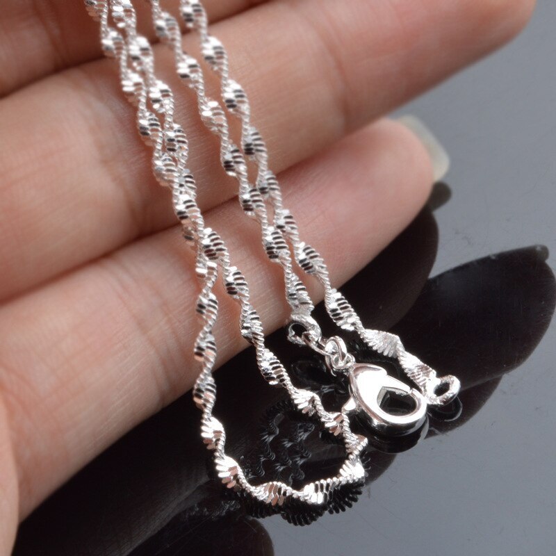 925 Sterling Silver 2MM Twisted Water Wave Link Chain Necklace Wedding Gift