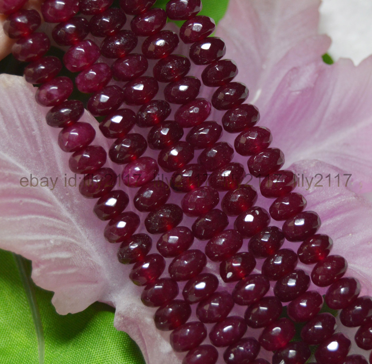 Pretty 4X6mm Faceted Dark Red Garnet Gemstone Roundel Loose Beads 15″
